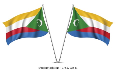 Realistic Double COMOROS Flag Mockup with Wavy Fabric Effect