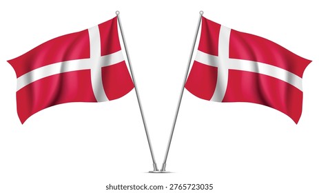 Realistic Double DENMARK Flag Mockup with Wavy Fabric Effect