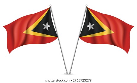 Realistic Double EAST TIMOR Flag Mockup with Wavy Fabric Effect