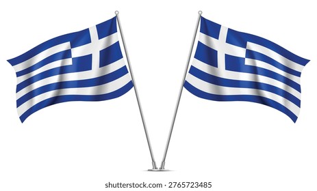 Realistic Double GREECE Flag Mockup with Wavy Fabric Effect