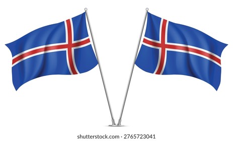 Realistic Double ICELAND Flag Mockup with Wavy Fabric Effect