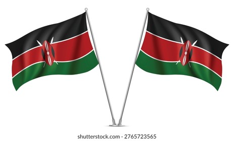 Realistic Double KENYA Flag Mockup with Wavy Fabric Effect