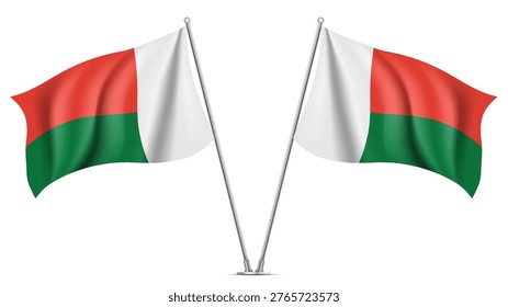 Realistic Double MADAGASCAR Flag Mockup with Wavy Fabric Effect