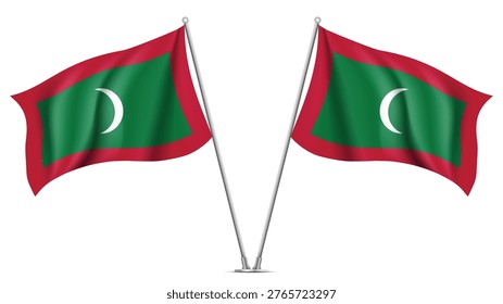 Realistic Double MALDIVES Flag Mockup with Wavy Fabric Effect
