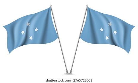 Realistic Double MICRONESIA Flag Mockup with Wavy Fabric Effect