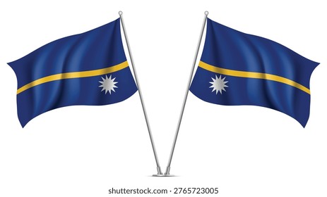 Realistic Double NAURU Flag Mockup with Wavy Fabric Effect
