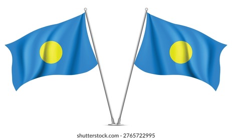Realistic Double PALAU Flag Mockup with Wavy Fabric Effect