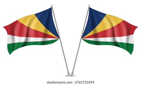 Realistic Double SEYCHELLES Flag Mockup with Wavy Fabric Effect