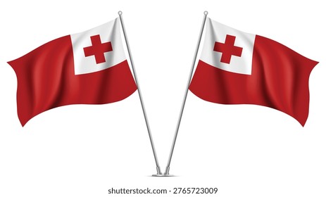 Realistic Double TONGA Flag Mockup with Wavy Fabric Effect