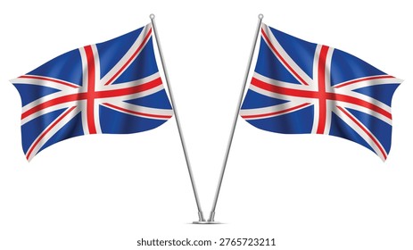 Realistic Double UNITED KINGDOM Flag Mockup with Wavy Fabric Effect