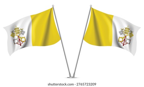 Realistic Double VATICAN Flag Mockup with Wavy Fabric Effect