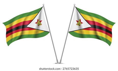 Realistic Double ZIMBABWE Flag Mockup with Wavy Fabric Effect