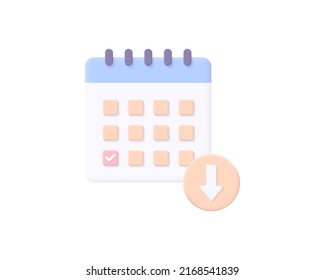 Realistic download, calendar 3d icon design illustrations. 3d render vector design concept