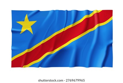 Realistic DR Congo country flag isolated on a transparent background. Silk atlas detailed fabric flag. Vector PNG