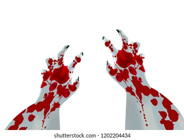 realistic Dracula vampire monster grey hands with black fingernails, covered in blood, reaching out to grab something, vector illustration, eps 10, Halloween decoration