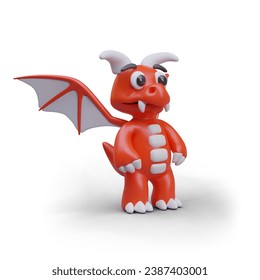 Realistic dragon with spread wings. Mythological beast, red reptile. Festive New Year character in Asia. Isolated vector image with shadow. Cute illustration for seasonal web design, advertising