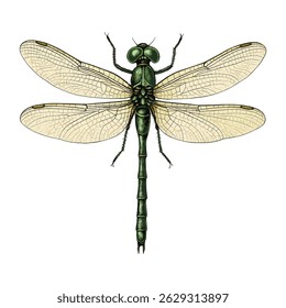 Realista Dragonfly Illustration - Vetor Detalhado de Inseto Simétrico em Estilo Científico Naturalista