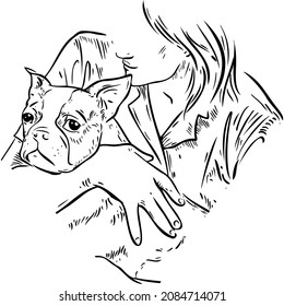 Realistic drawing of a dog and its owner sketch vector illustration