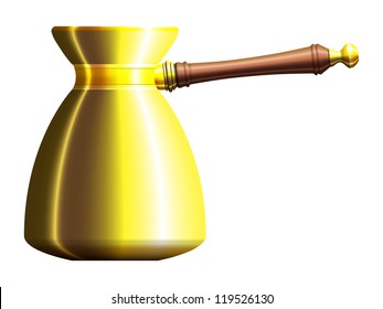 Realistic drawing of golden metal turkish cezve. Eps10