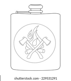Realistic drinking stainless steel vector flask icon. Contour lines illustration isolated on white