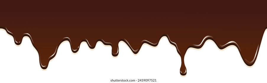 Realistic dripping brown chocolate illustration isolated in white background. World Chocolate Day celebration element.