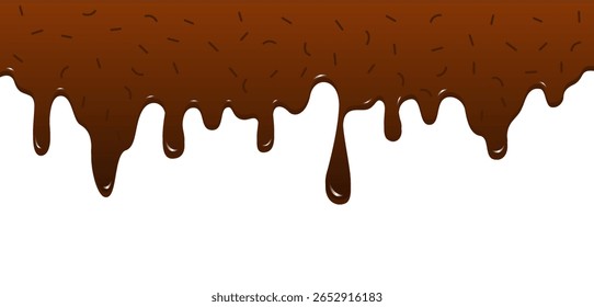 Realistic dripping brown chocolate with sprinkles illustration isolated on white background. World Chocolate Day celebration element.