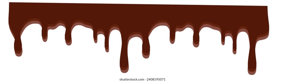 Textura de chocolate goteo realista. Borde aislado vectorial de crema de chocolate líquido fundido para la tarta. 3 d flujo de goteo de cacao oscuro para la decoración de postres. Onda de acristalamiento horizontal marrón con cosquillas