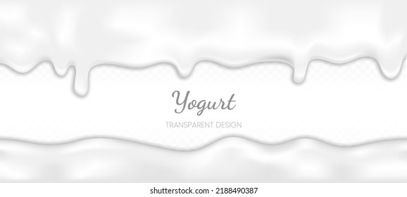 Realistic dripping milk drops, melted white liquid frozen yogurt, white paint splashes, glossy seamless cream frame with falling drops, melted texture background, 3d vector mockup border for backdrop