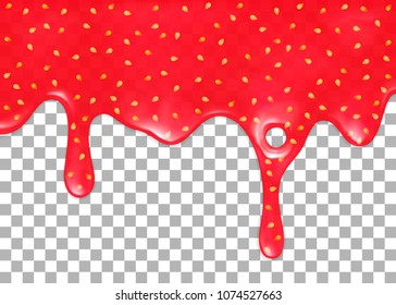 Realistic drips of strawberry jam. Isolated on white transparent background. Vector illustration, eps 10.
