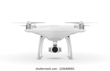 Realistic drone quadcopter on white background. Vector eps10