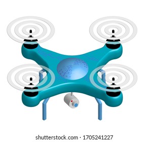 realistic drone with a video camera, copter on a white background. New ways to track and deliver. Isolated vector