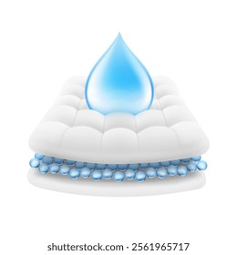 Realistic drop with layered absorbent core that shows prevents leaking. Vector illustration isolated on white background. Perfect for hygiene product and absorbent materials. EPS10.