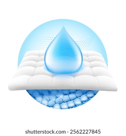 Realistic drop with layered absorbent core that shows prevents leaking. Vector illustration isolated on white background. Perfect for hygiene product and absorbent materials. EPS10.