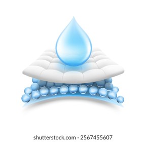 Realistic drop with layered absorbent core that shows prevents leaking. Vector illustration isolated on white background. Perfect for hygiene product and absorbent materials. EPS10.