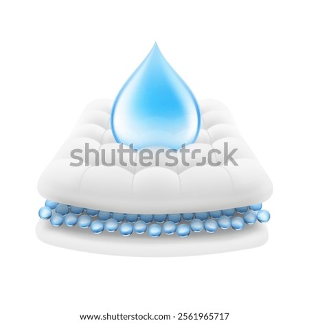 Realistic drop with layered absorbent core that shows prevents leaking. Vector illustration isolated on white background. Perfect for hygiene product and absorbent materials. EPS10.