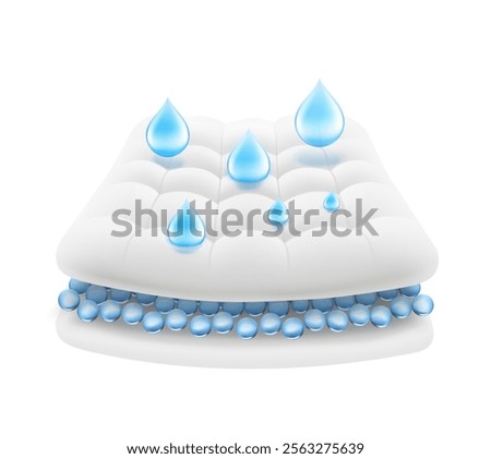 Realistic drop with layered absorbent core that shows prevents leaking. Vector illustration isolated on white background. Perfect for hygiene product and absorbent materials. EPS10.