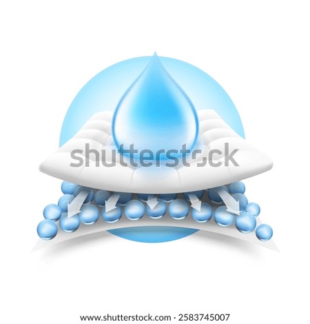 Realistic drop with layered absorbent core that shows prevents leaking. Vector illustration isolated on white background. Perfect for hygiene product and absorbent materials. EPS10.