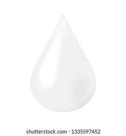 Realistic drop of milk. Shiny liquid blob. White falling drop of cream, yoghurt or cosmetics. Vector illustration