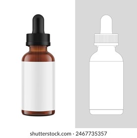 Realistic dropper bottle mockup isolated on white background. Vector illustration. Сan be used for cosmetic, medical and other needs. EPS10.