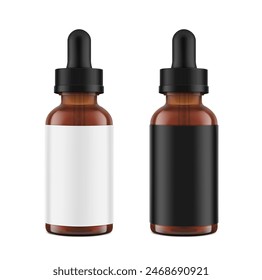 Realistic dropper bottle mockups isolated on white background. Vector illustration. Сan be used for cosmetic, medical and other needs. EPS10.