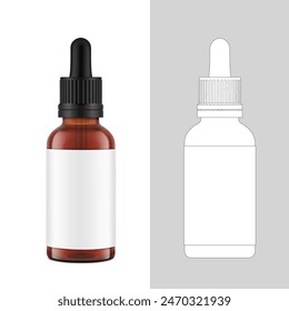 Realistic dropper bottle mockups isolated on white background. Vector illustration. Сan be used for cosmetic, medical and other needs. EPS10.