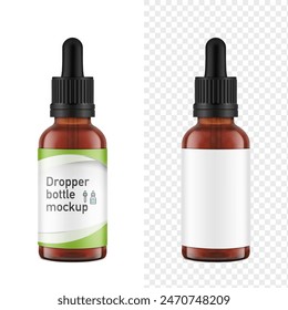 Realistic dropper bottle mockups isolated on white background. Vector illustration. Сan be used for cosmetic, medical and other needs. EPS10.