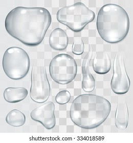 Realistic drops and drips of water on a transparent background vector illustration