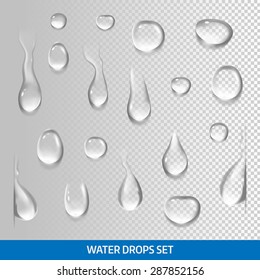 Realistic drops pure, clear water. Isolated vector 