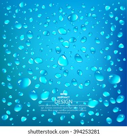 Realistic drops of a rain on a blue background in the form of glass. Abstract background. Vector illustration.