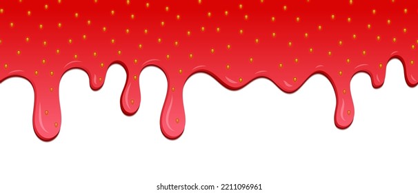 Realistic drops of strawberry jam. Strawberry background jam vector dripping drop splash texture. Drips of strawberry jam. Sweet background. Vector illustration