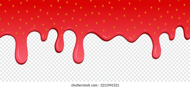 Realistic drops of strawberry jam. Strawberry background jam vector dripping drop splash texture. Drips of strawberry jam. Sweet background. Vector illustration