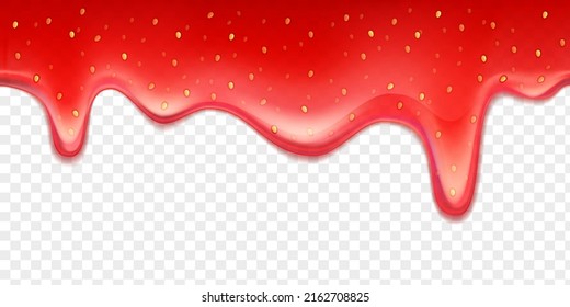 Realistic drops of strawberry jam with transparency. Isolated on white background. Vector illustration.