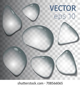 Realistic drops of water on light grey background. Vector illustration