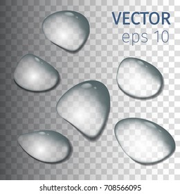 Realistic drops of water on light grey background. Vector illustration
